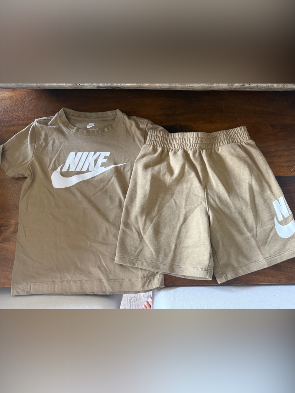 Nike Tan/Brown Short Sleeve Tee and Elastic Waist Shorts Set
